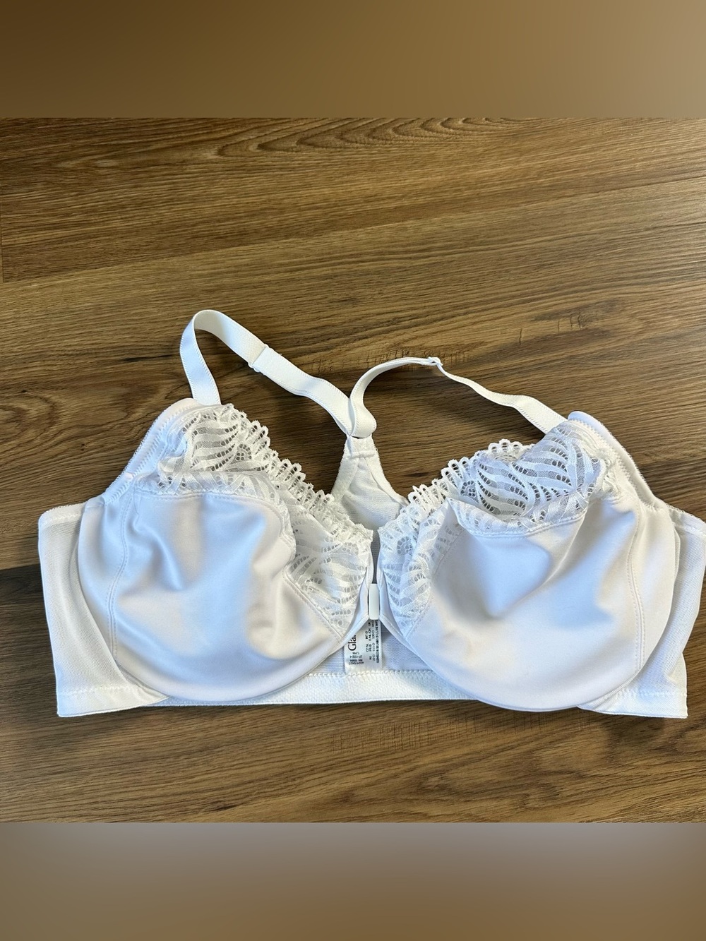 Glamorise Front-Closure T-Back WonderWire Underwire Bra White 44D 1246